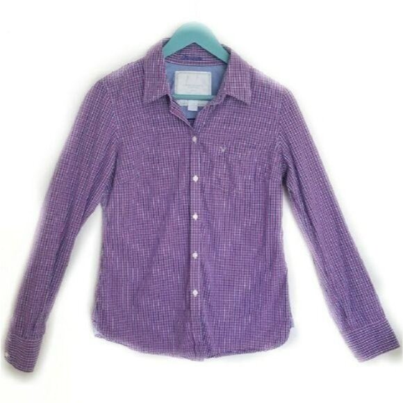 American Eagle Outfitters Purple Plaid Button-Up Shirt Size 10 - Picture 1 of 5